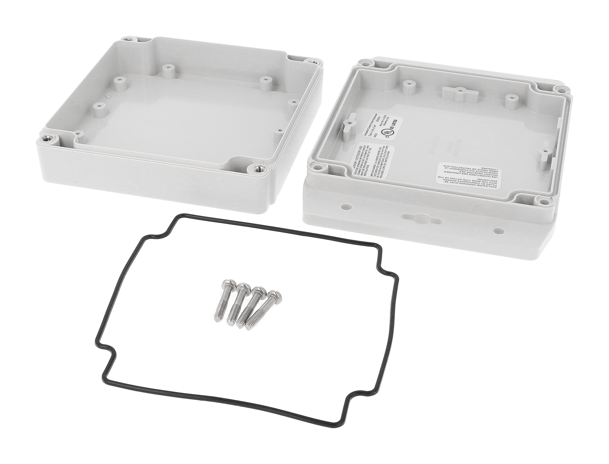 1555N2F17GY square light grey polycarbonate watertight enclosure with flanged base