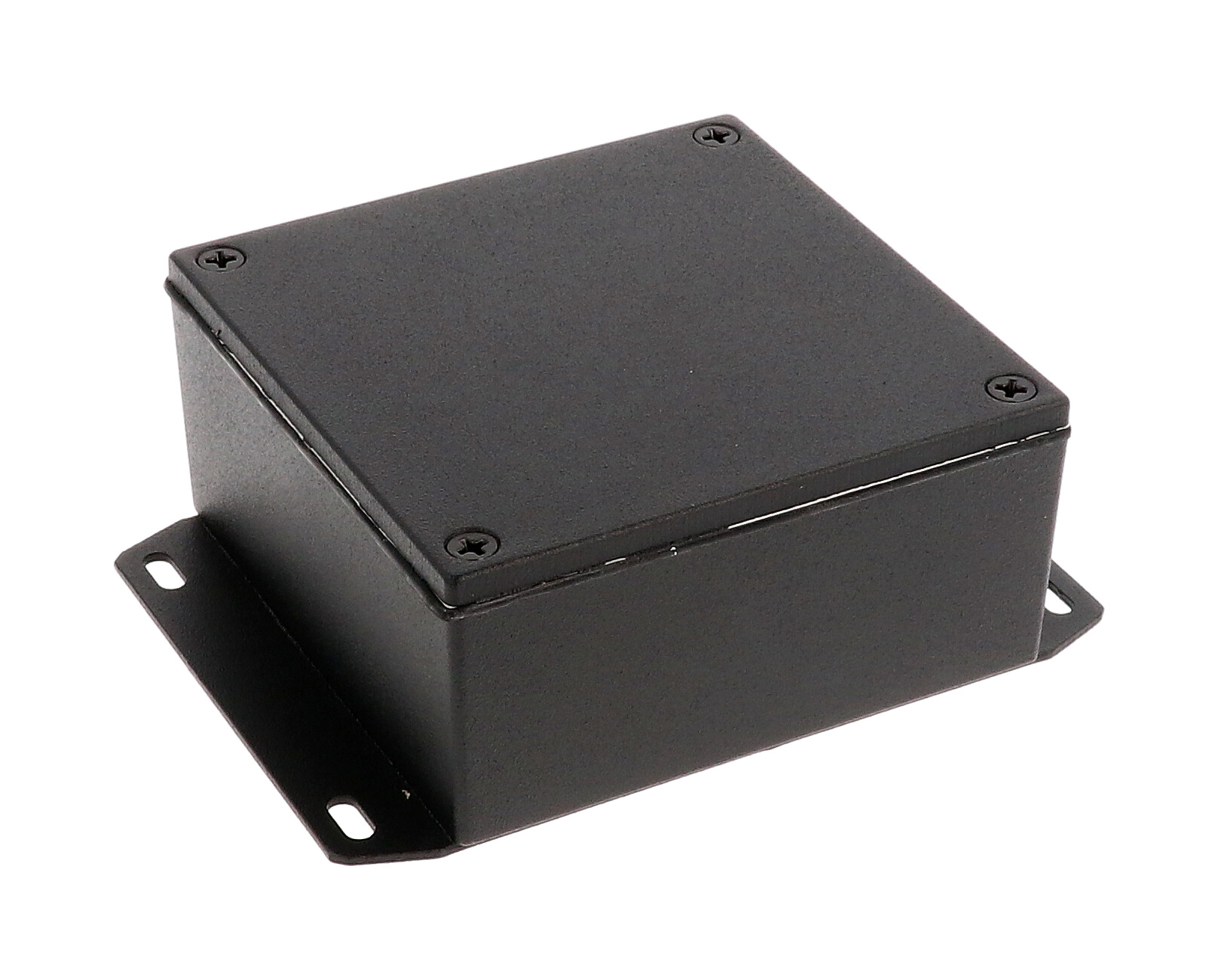 1590WYFBK black textured watertight diecast aluminum enclosure with welded bottom mounting flange