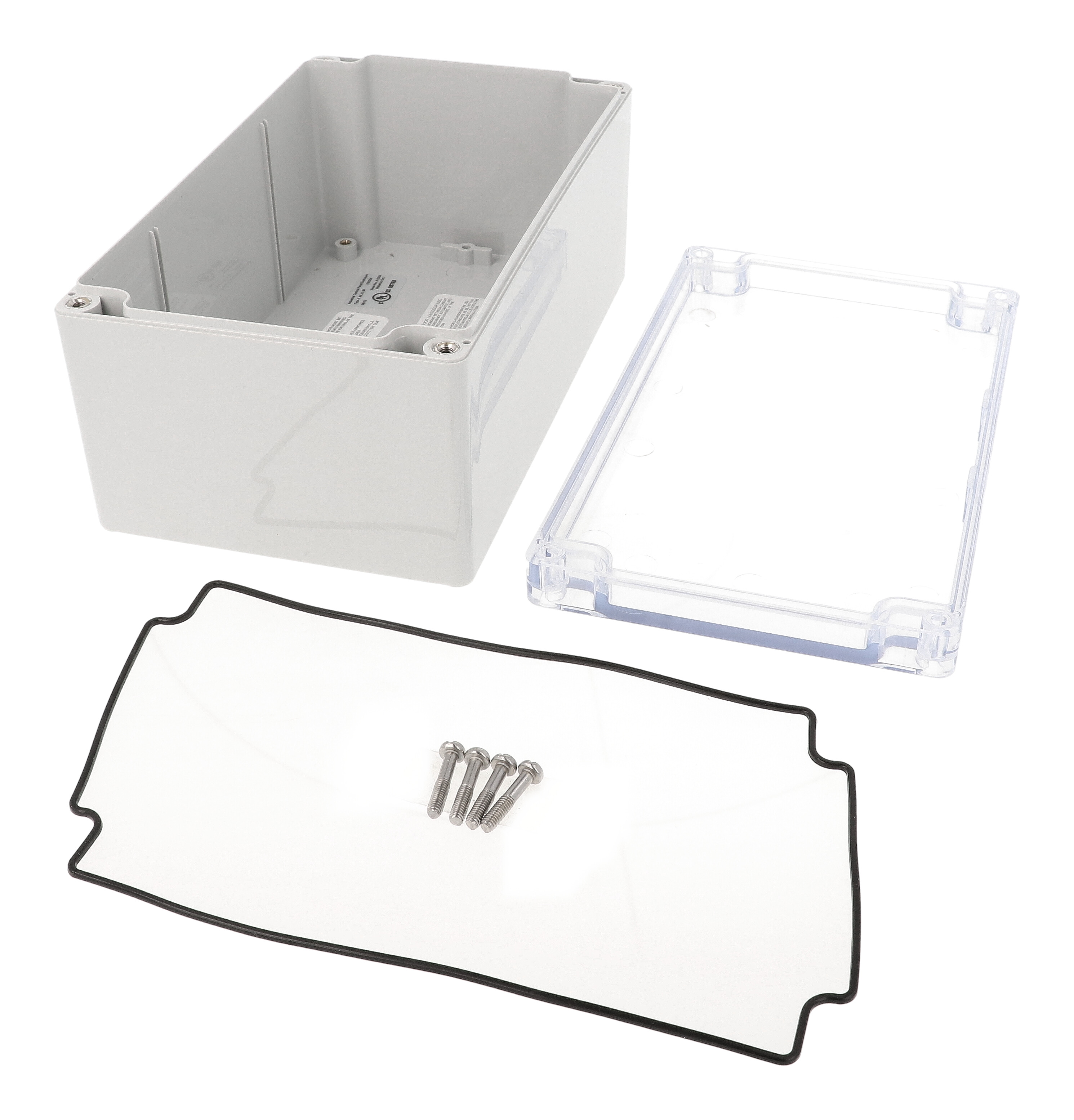1554U2GYCL light gray polycarbonate 200 x 120 x 90 mm enclosure with clear lid