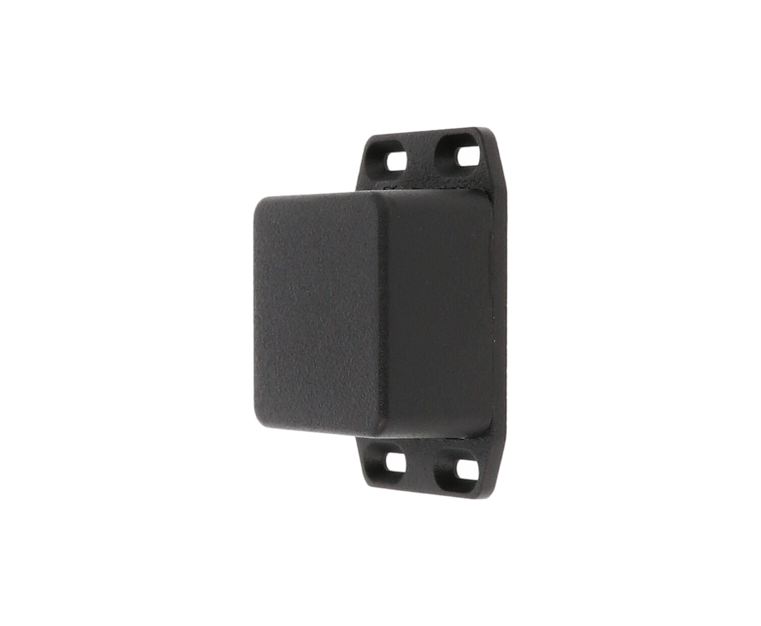 1590LBFLBK black textured diecast aluminum enclosure with wall-mounting flanged lid, 51 x 51 x 31 mm