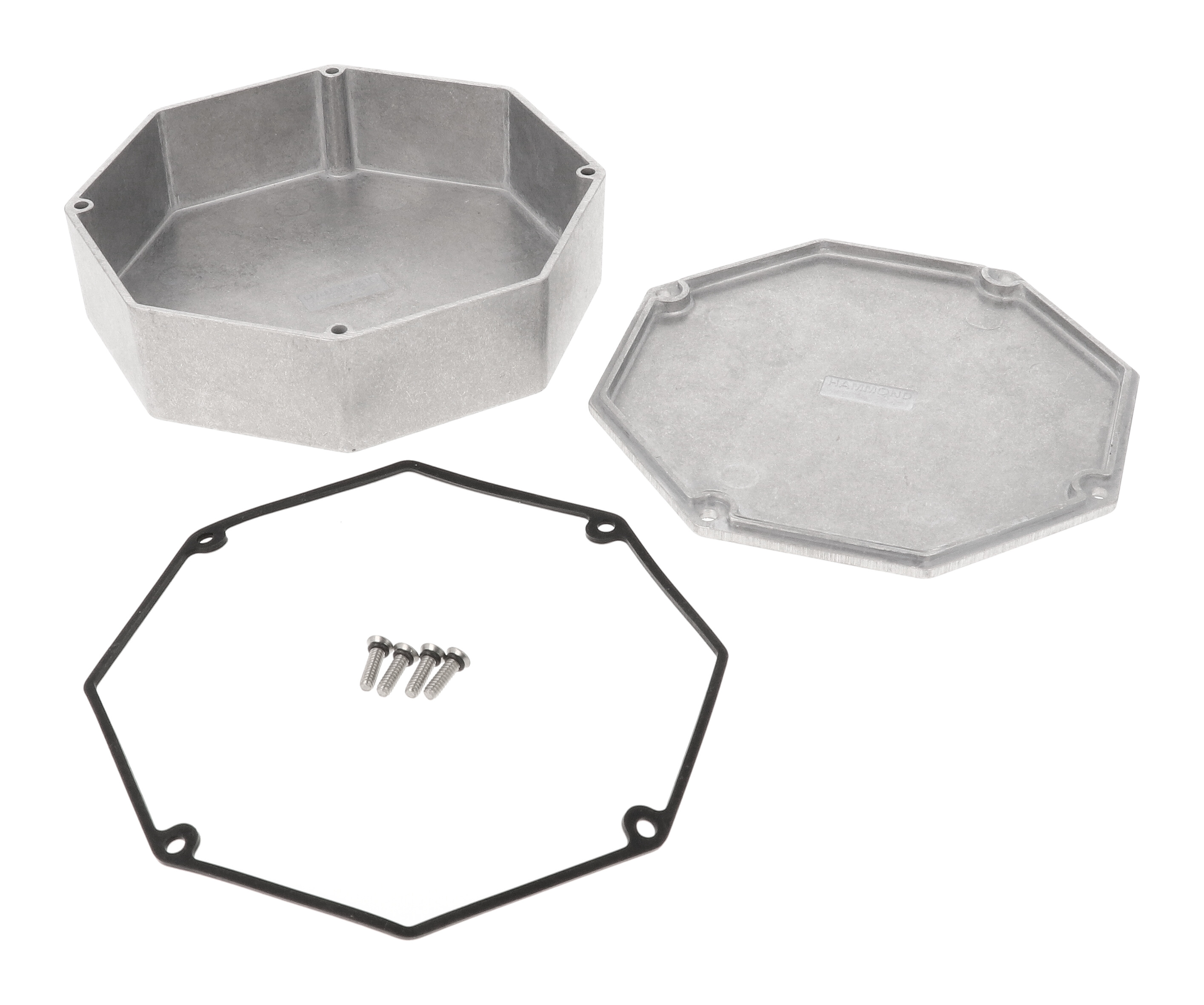 1590WSTPC watertight octagon diecast aluminum enclosure with silicone gasket, natural finish