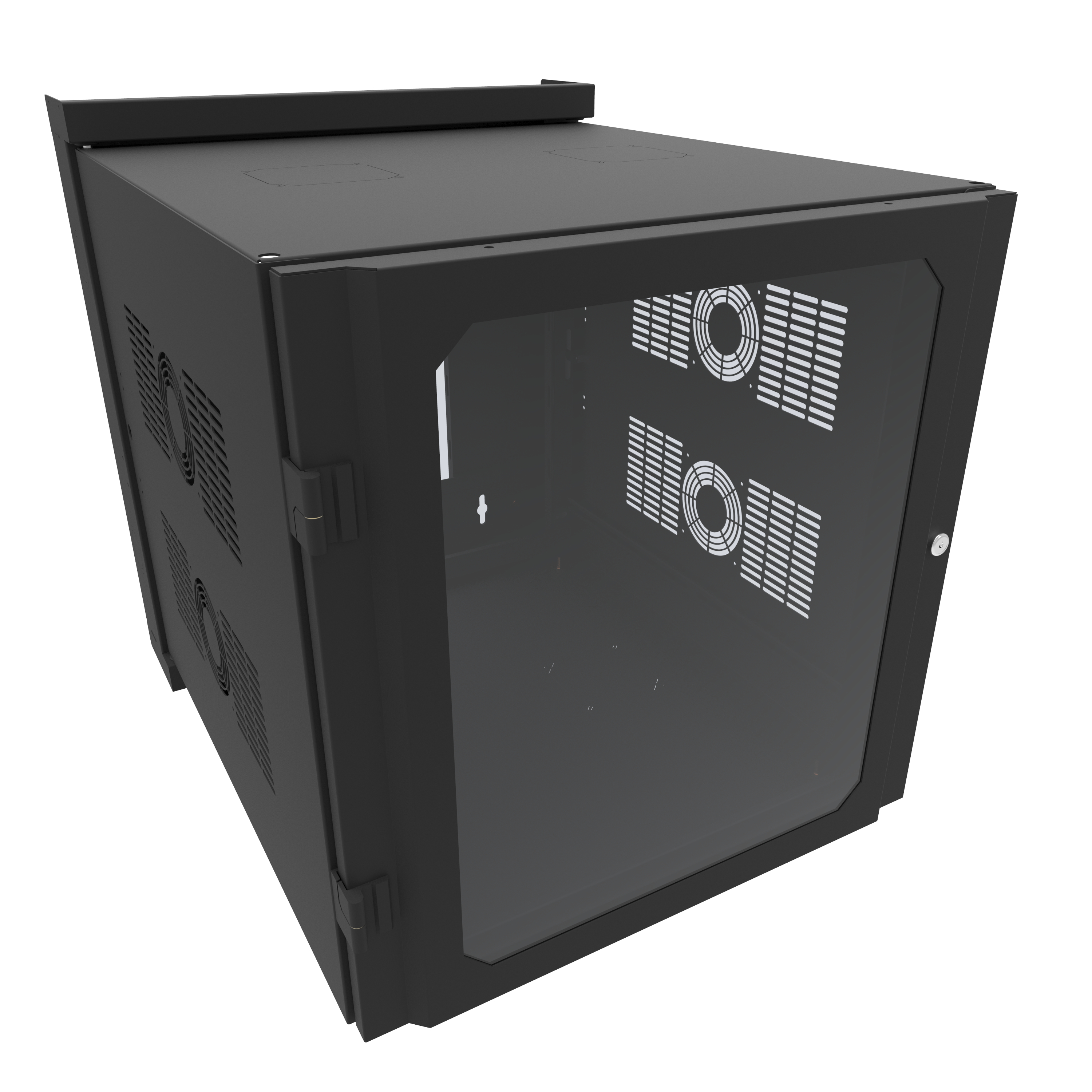 Hammond HWM2412U26WDBK 12U black swing-out wall-mount rack cabinet with window front door and tapped 10-32 rails