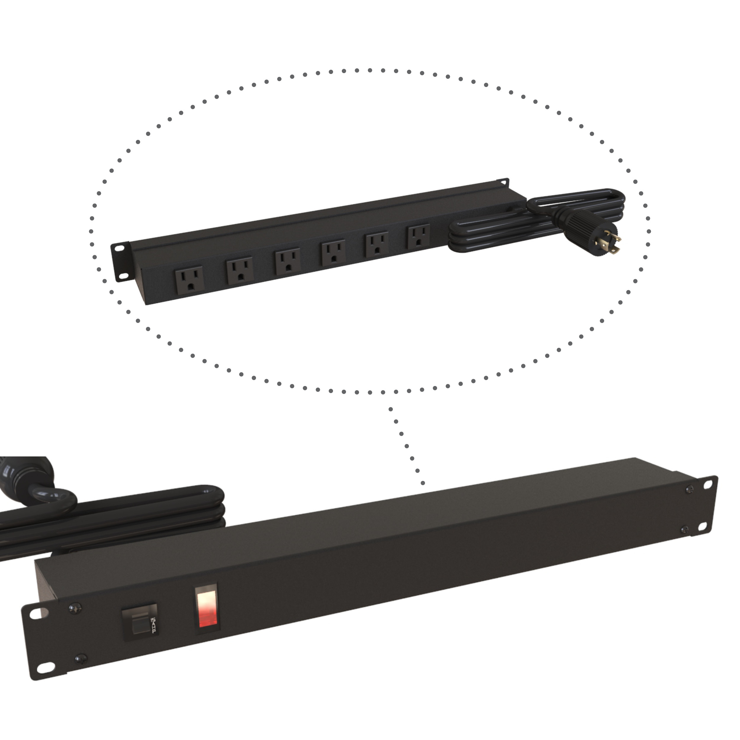 1583T6C1BKRA — 19-inch Rack Mount Outlet Strip, 15A, 6 Outlets, 6 ft cord, Black view 2