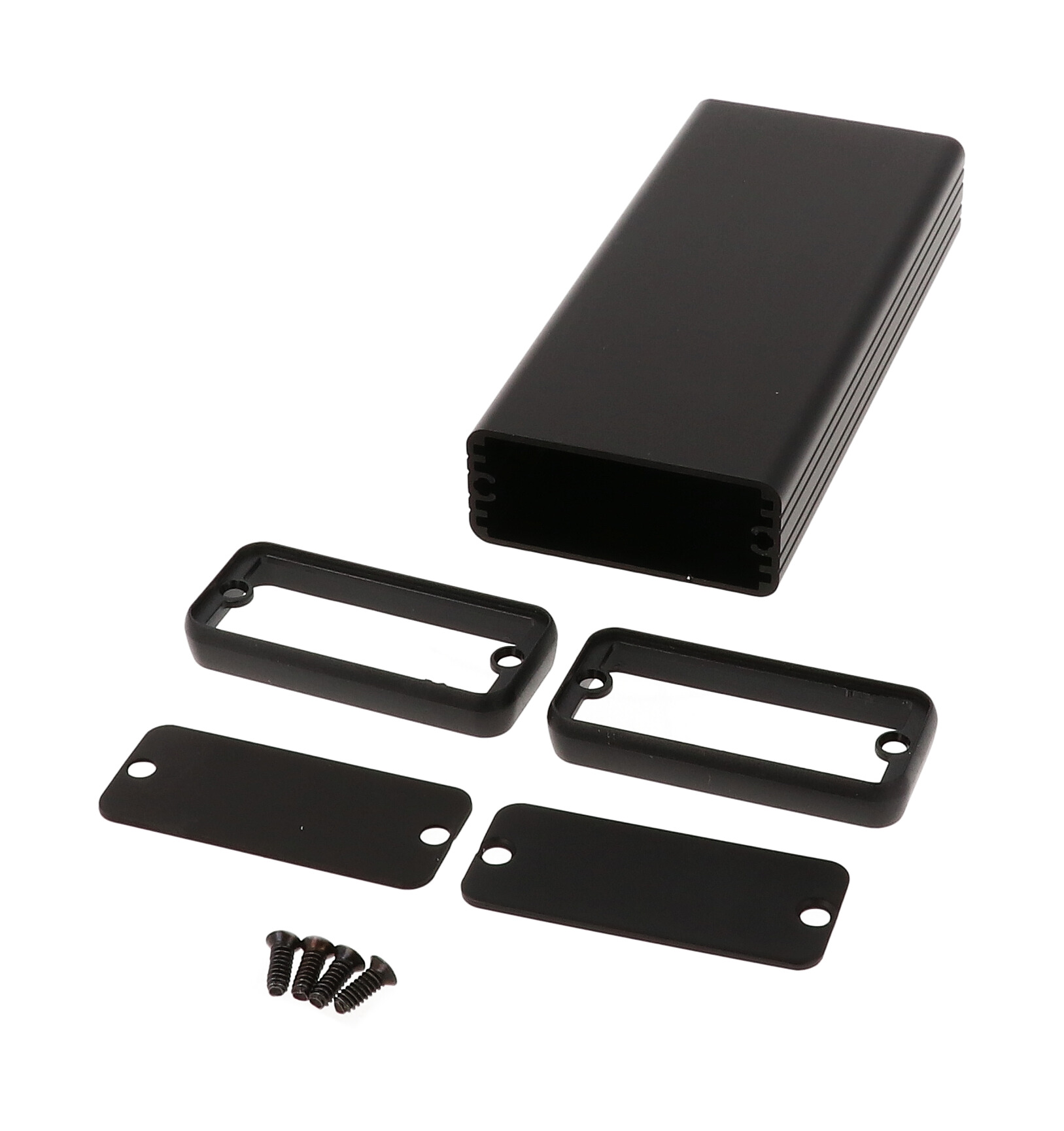 1455C1201BK black anodized extruded aluminum PC board enclosure, 120 x 54 x 23 mm, with metal end panels