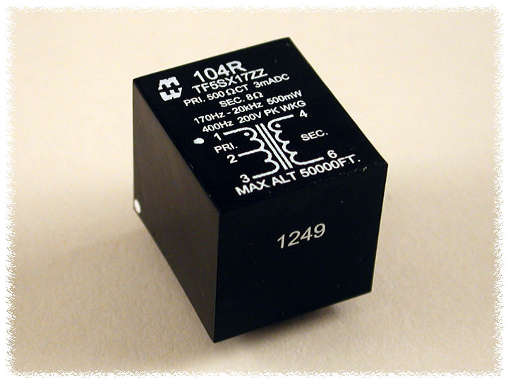 104B miniature black epoxy-potted PCB input audio transformer, 150 ohm to 80000 ohm — view 4