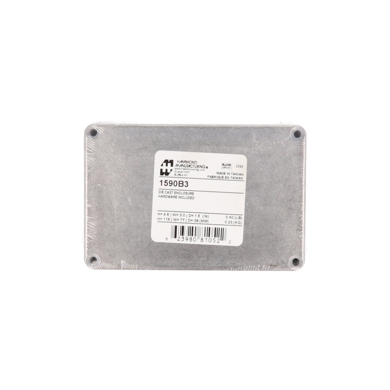 1590B3 natural diecast aluminum enclosure, 116 x 77 x 38 mm