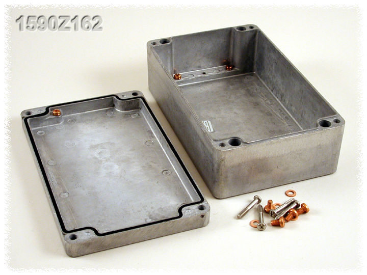 1590Z162 natural diecast aluminum watertight enclosure, 260 x 160 x 90 mm, with lid and recessed screws