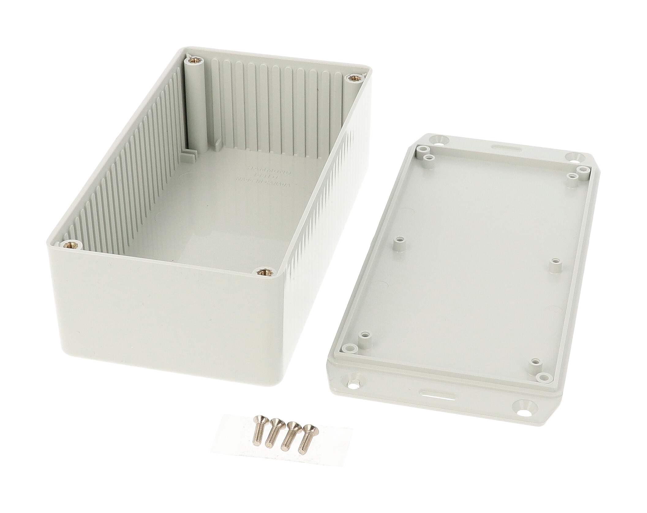 1591DFLGY light gray flame retardant ABS enclosure with flanged lid
