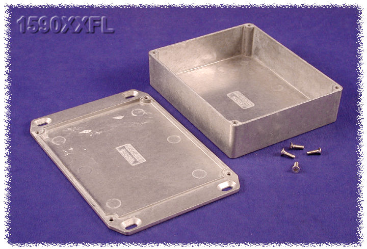 1590XXFL natural low-profile diecast aluminum enclosure with flanged mounting lid