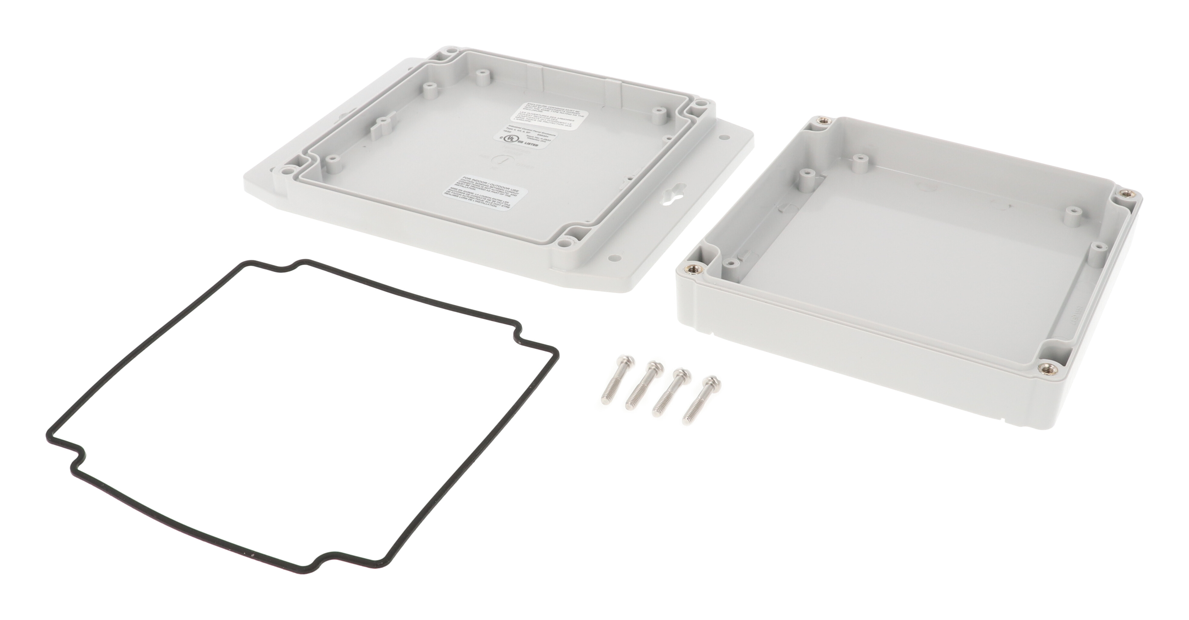 1555Q2F17GY square light grey polycarbonate enclosure with flanged base