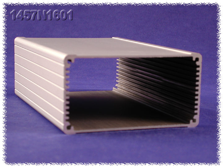 1457N1601 clear anodized 160 mm extruded aluminum watertight enclosure with flat black end panels