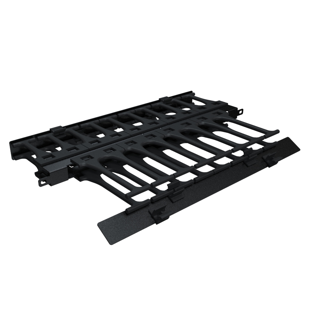 Hammond RB-HFMS2 2U black steel horizontal finger cable manager with removable cover for 19-inch racks