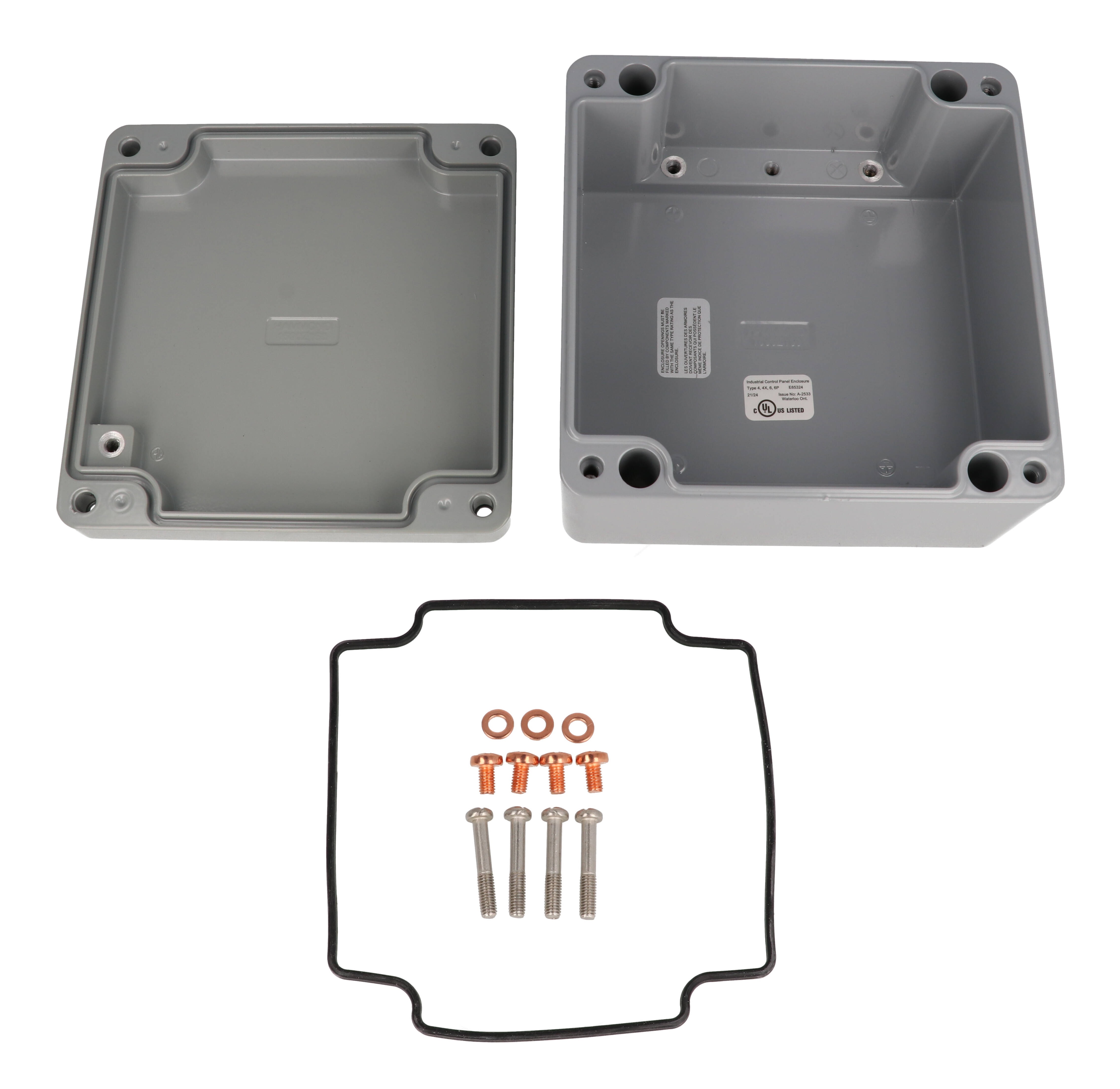 1590Z160GY smooth gray RAL 7001 square diecast aluminum enclosure, 160 x 160 x 90 mm