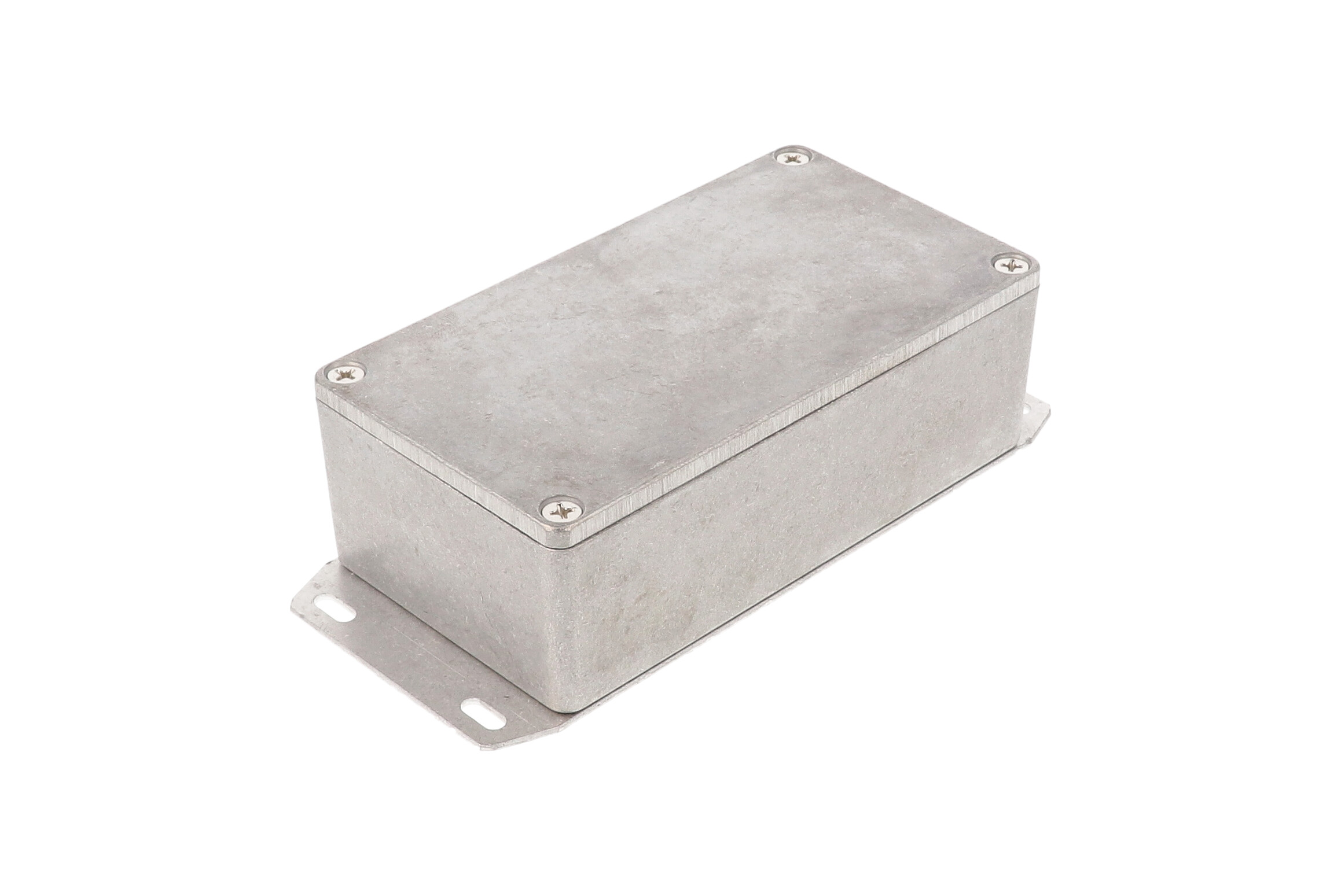 1590N1F natural diecast aluminum 121 x 66 x 40 mm enclosure with welded bottom mounting flange