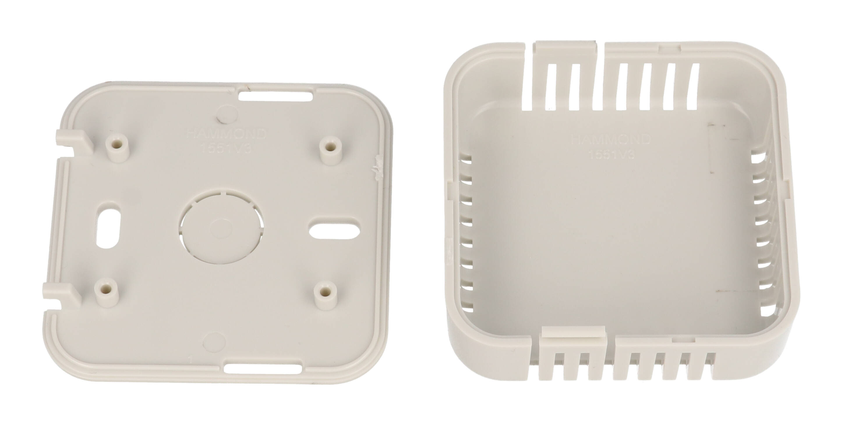 1551V3GY gray vented square ABS snap-fit sensor enclosure with wall-mount base