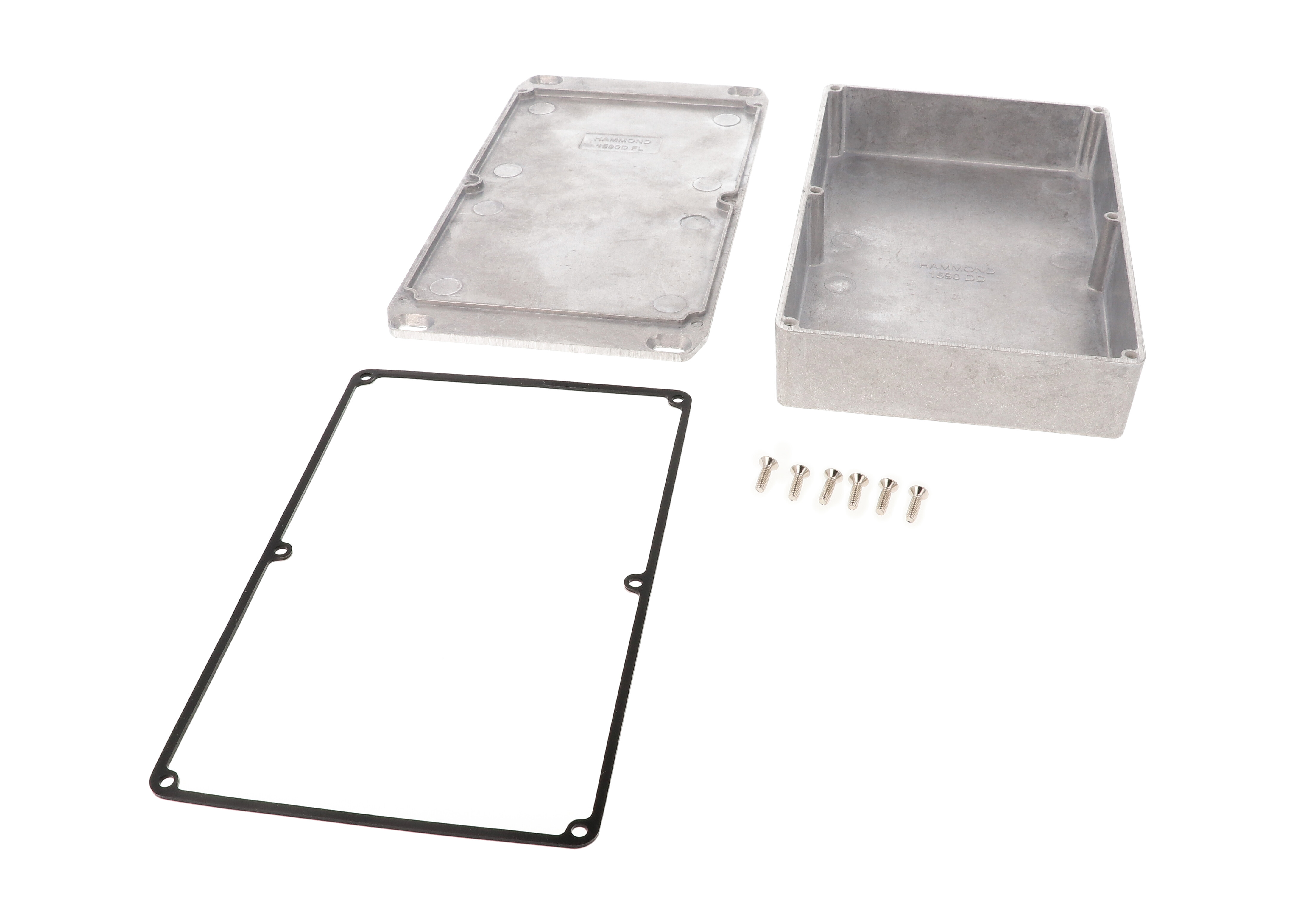 1590WDDFL natural aluminum watertight diecast aluminum enclosure, 188 mm x 120 mm x 37 mm, with flanged lid