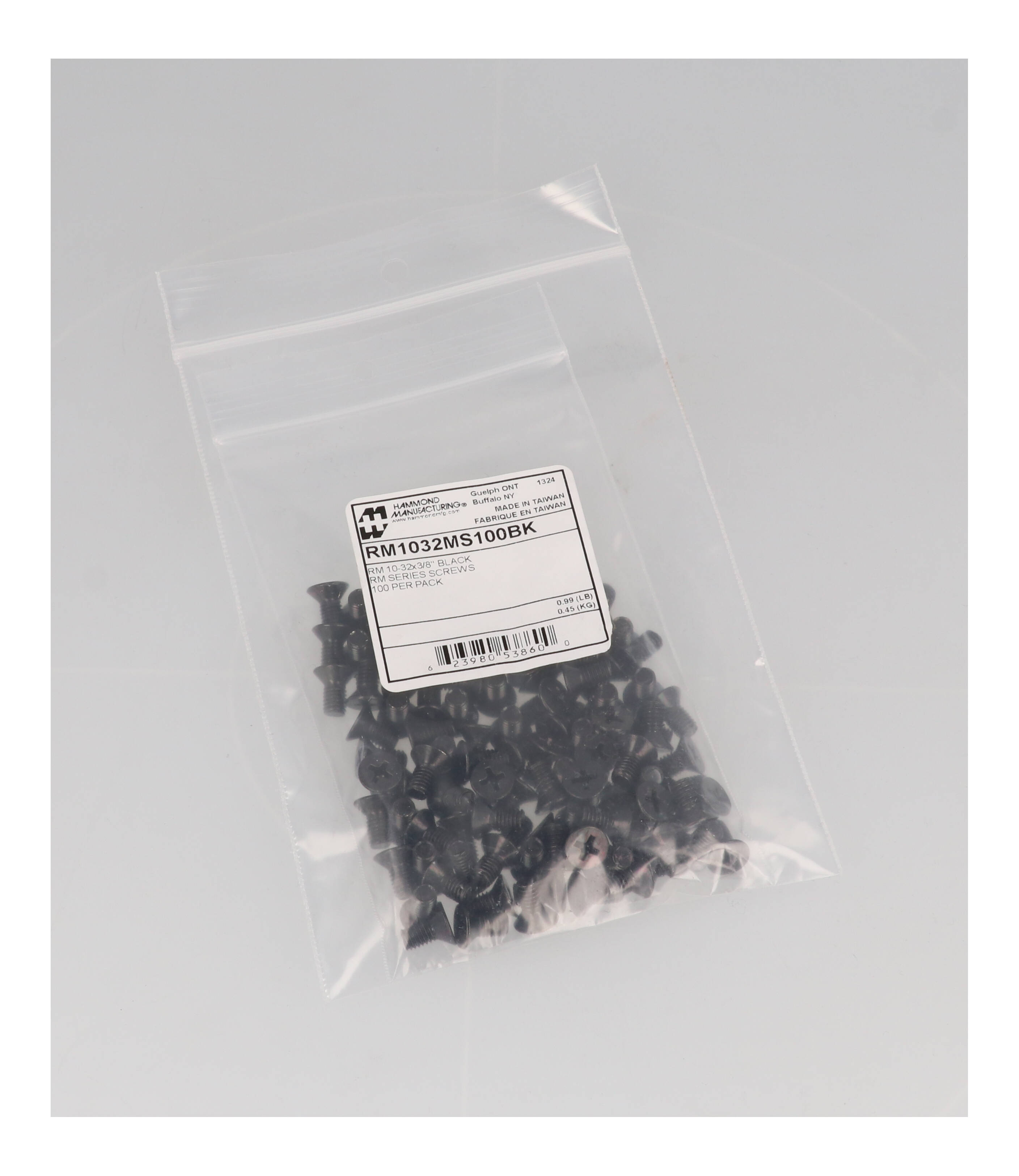 RM1032MS100BK black #10-32 x 3/8 inch undercut Phillips flat head steel machine screws, 100 pack