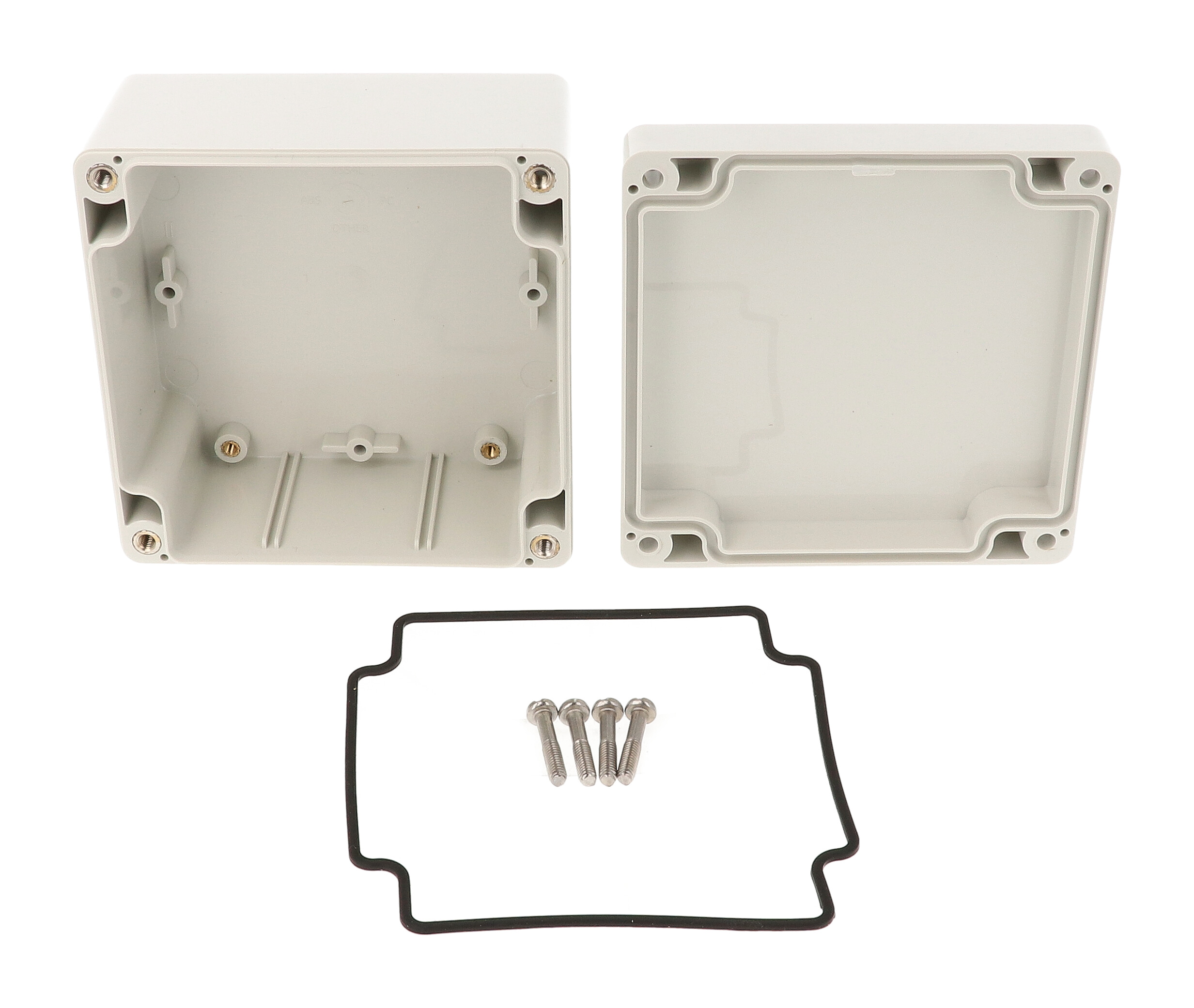 1554LGY square light gray ABS enclosure, 105 x 105 x 60 mm, with gasketed screw-cover lid