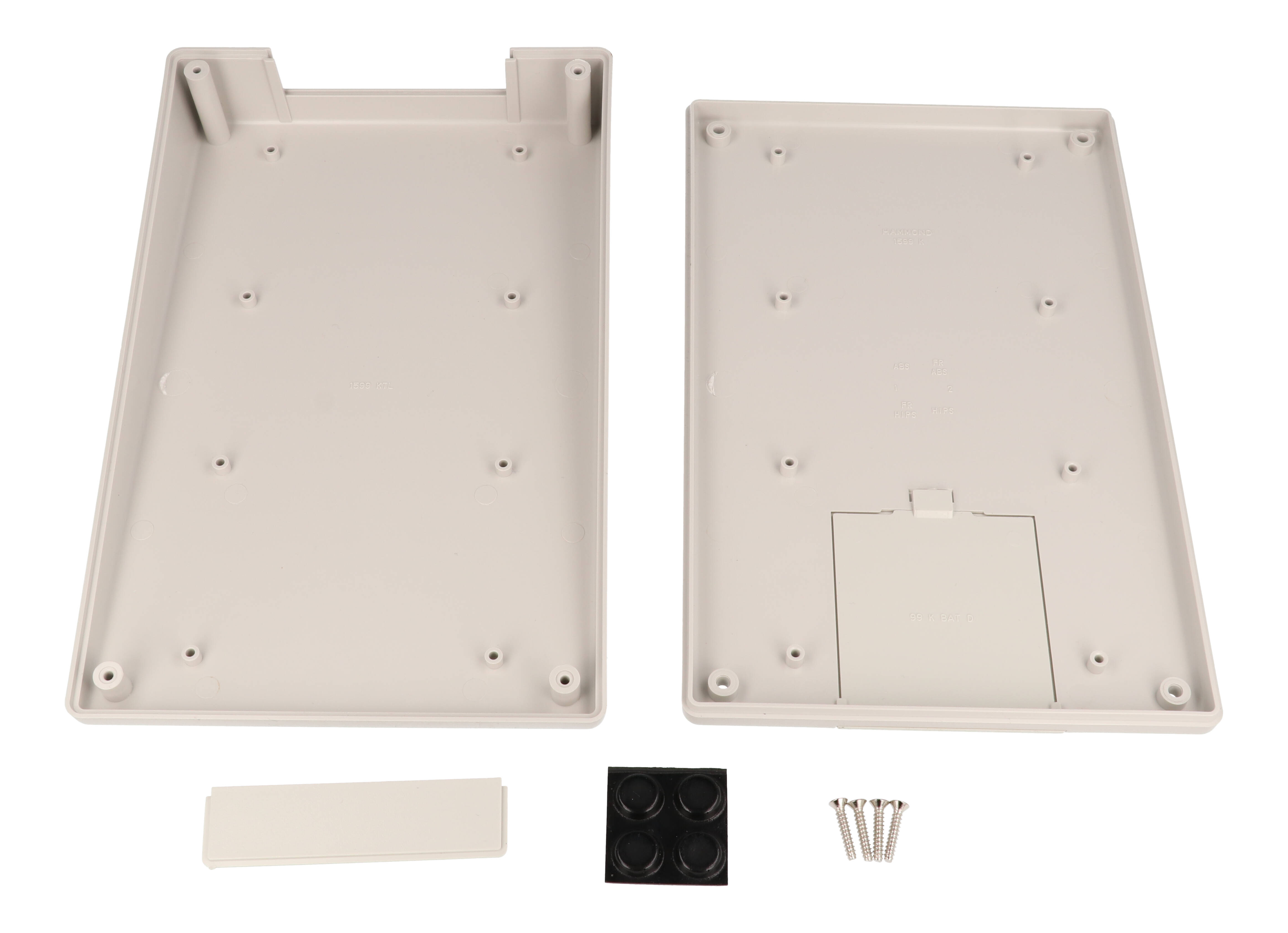 1599KSTLGYBAT light gray long-slope ABS sloping console enclosure with battery door, 140 x 220 mm