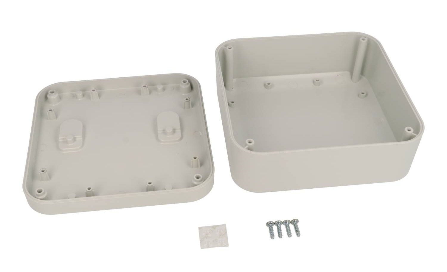 1556FAGY light gray 160 x 160 x 70 mm ABS desktop and wall-mount enclosure with rounded corners