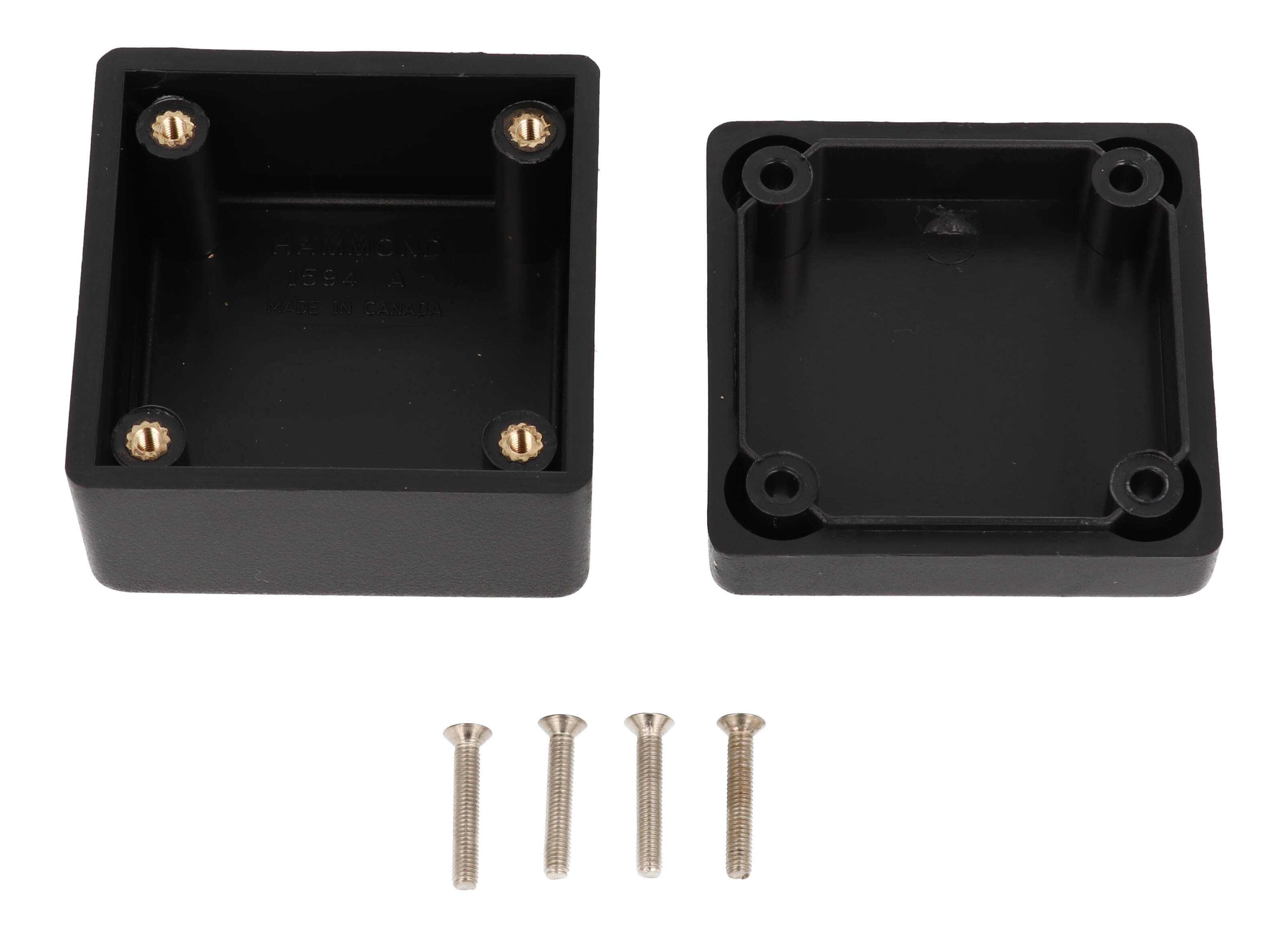 1594ABK black flame retardant abs plastic 1594A enclosure, 56 x 56 x 40 mm, with lid