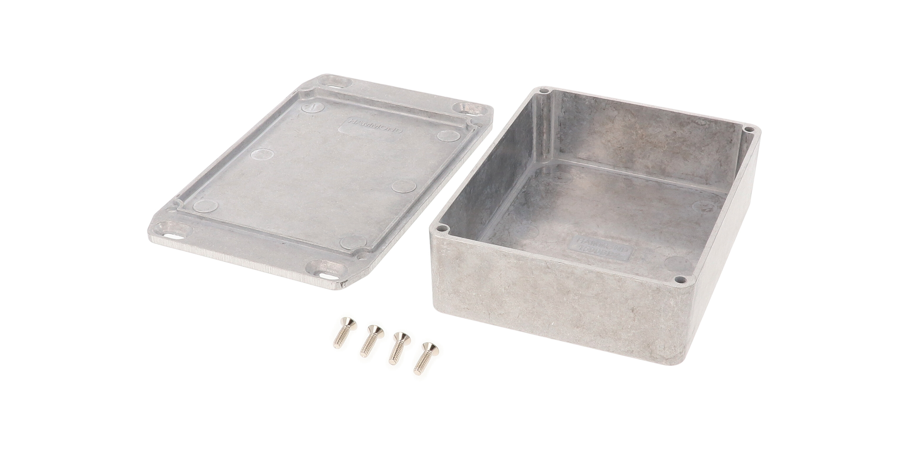 1590BB2FL natural finish diecast aluminum enclosure with flanged mounting lid