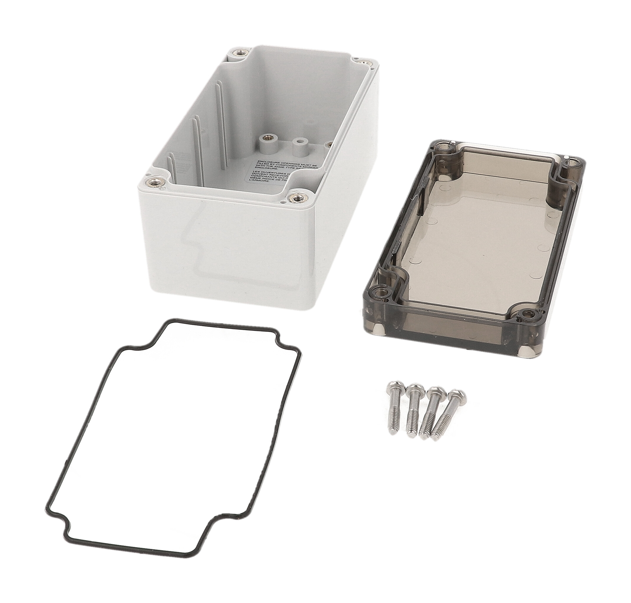 1554D2GYSL light gray polycarbonate watertight enclosure with smoked lid, 120 x 65 x 61 mm