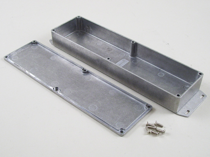 1590BX2F long slim natural diecast aluminum enclosure with flanged bottom plate