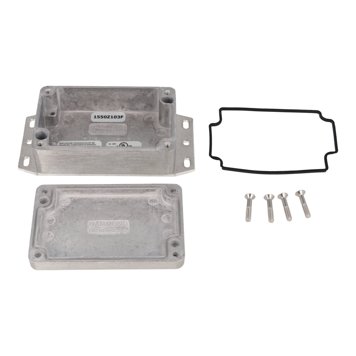 1550Z103F unpainted flanged watertight diecast aluminum enclosure with welded mounting flange