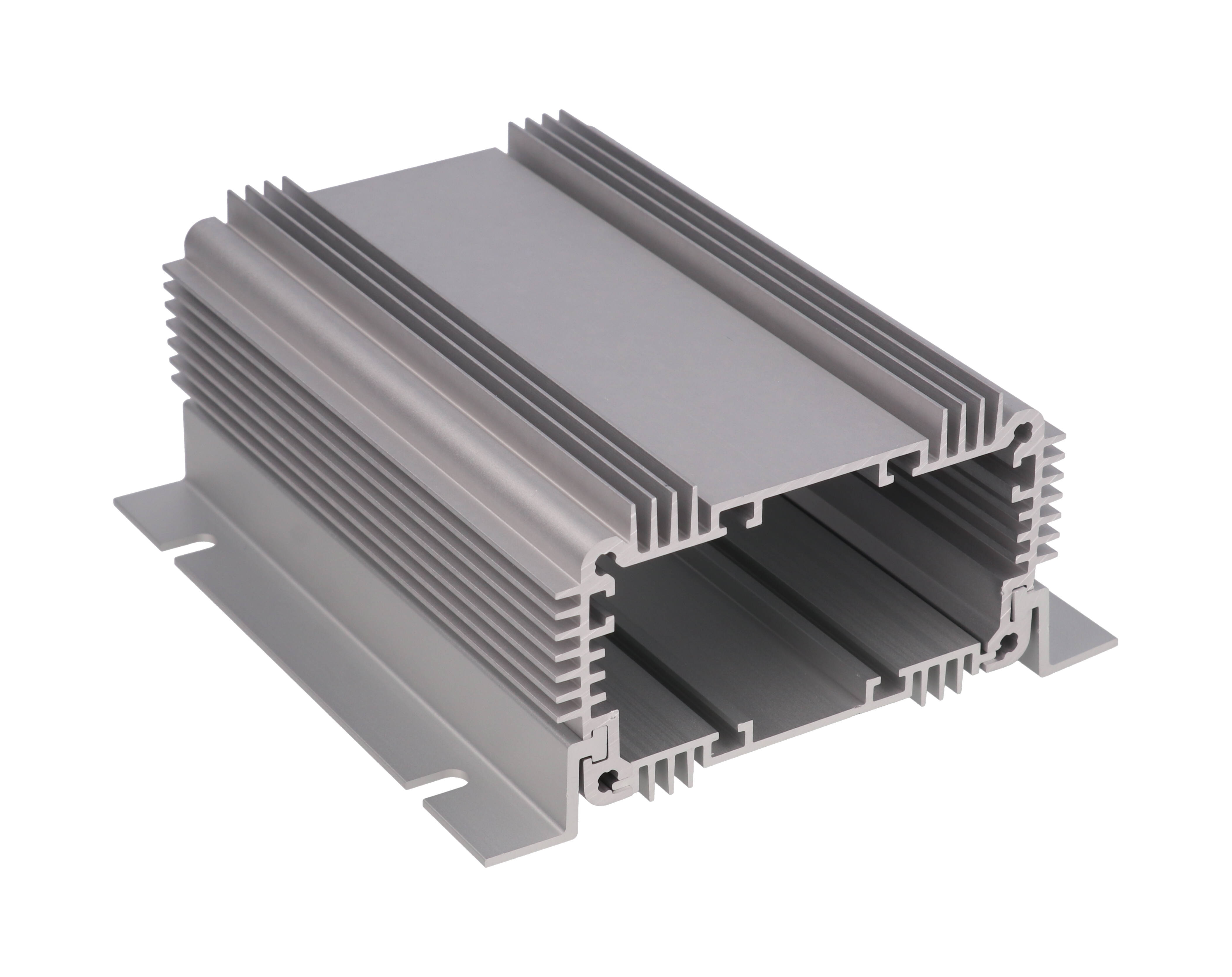 1455KHD1201 clear anodized finned heat dissipating extruded aluminum enclosure, 120 x 86 x 51 mm, with mounting flanges