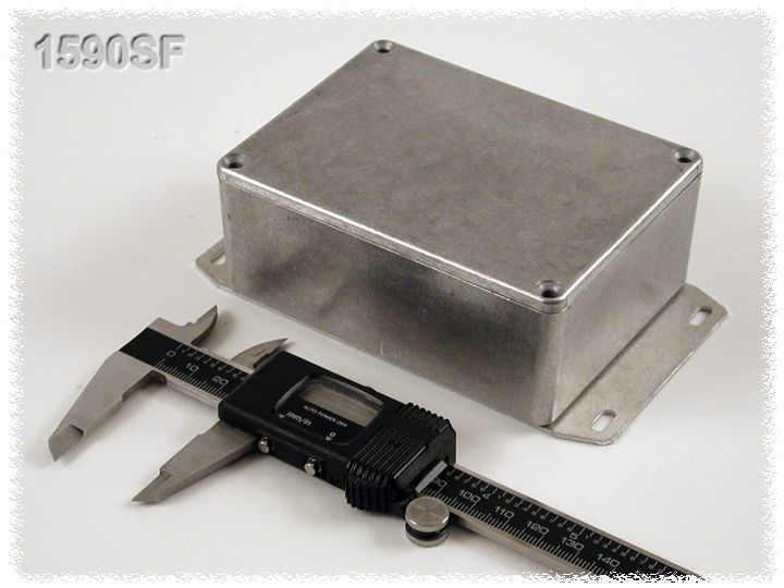 1590SF natural aluminum diecast aluminum enclosure with welded flanged bottom plate, 110 x 82 x 44 mm