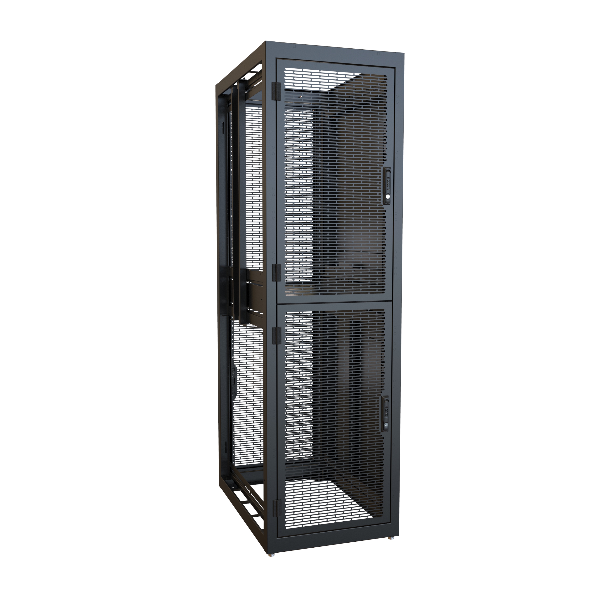 Hammond CLC2B36BK 2-bay colocation server rack cabinet, 83.02 x 24 x 36 in, black, with perforated locking doors and 21U per bay