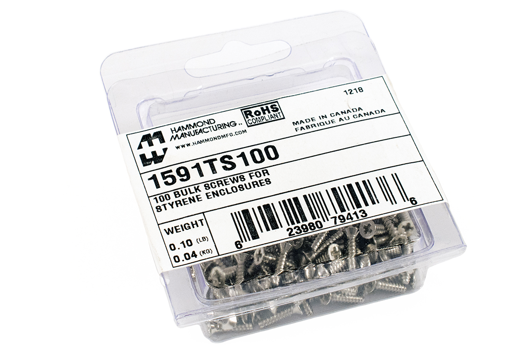1591TS100 100-pack of #4 x 1/2 inch steel self-tapping screws for plastic enclosures