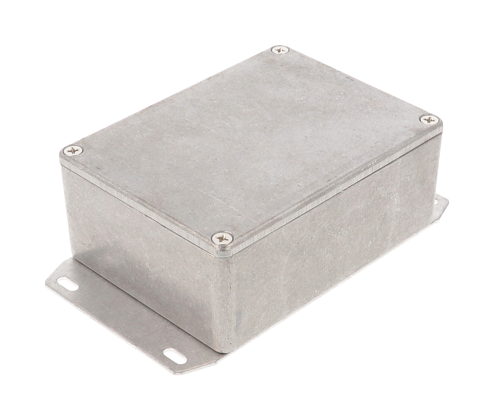 1590SF natural aluminum diecast aluminum enclosure with welded flanged bottom plate, 110 x 82 x 44 mm