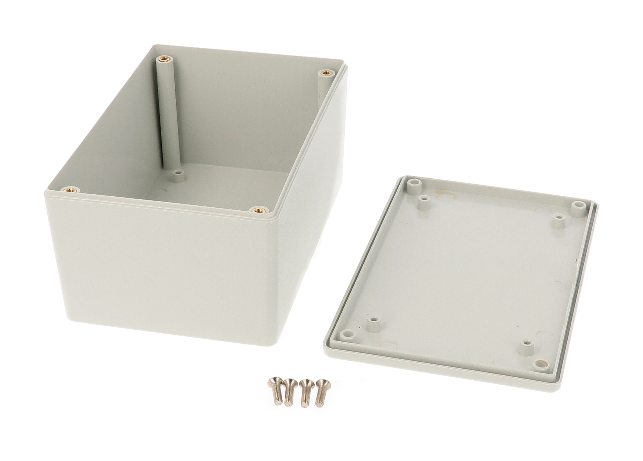 1591XXTGY light gray ABS plastic enclosure with PC board standoffs, 123 x 83 x 59 mm