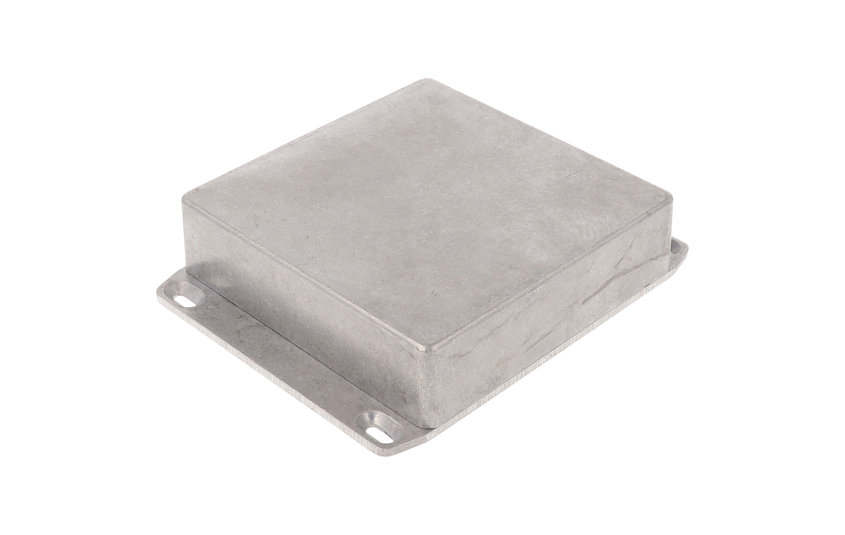 1590QFL natural aluminum diecast aluminum enclosure with wall-mounting flanged lid, 120 x 120 x 34 mm