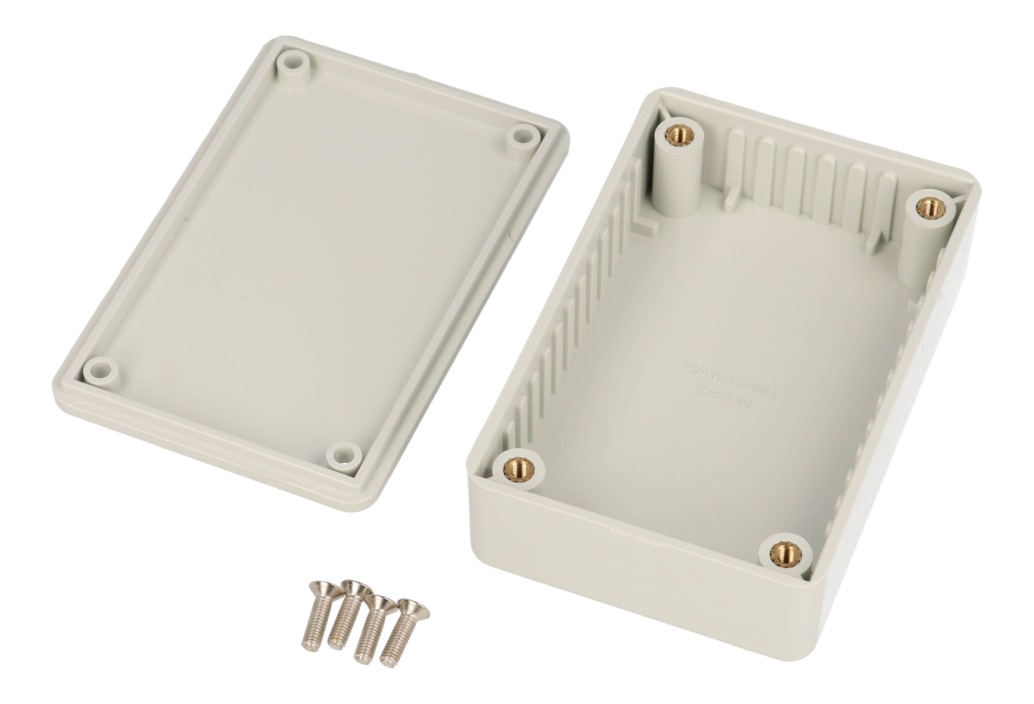 1591MGY light gray ABS plastic enclosure with lid and molded card guides
