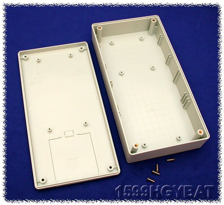 1599HGYBAT light grey flame retardant handheld enclosure with battery door, 220 x 110 mm