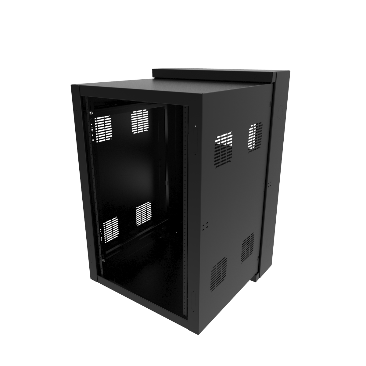 Hammond HWC2418U35BK 18U swing-out wall-mount rack cabinet in RAL9005 black, 24 in wide and 35 in deep, shown without door — view 11