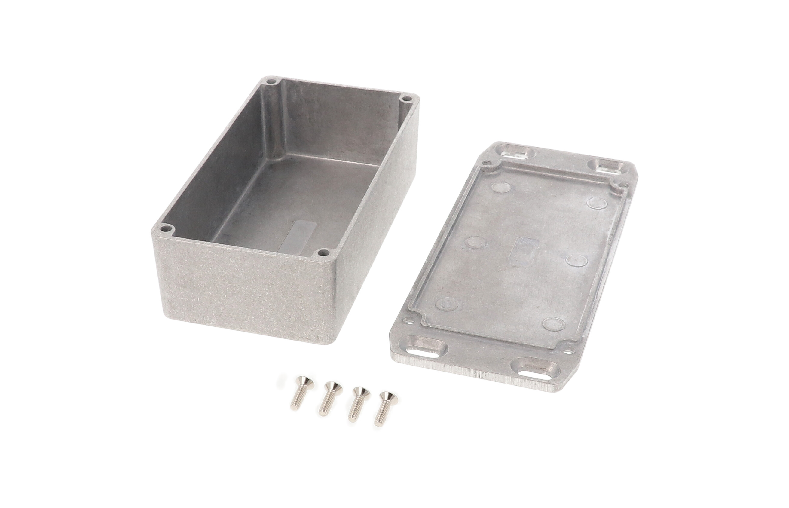 1590N1FL natural diecast aluminum 121 x 66 x 40 mm enclosure with wall-mounting flanged lid