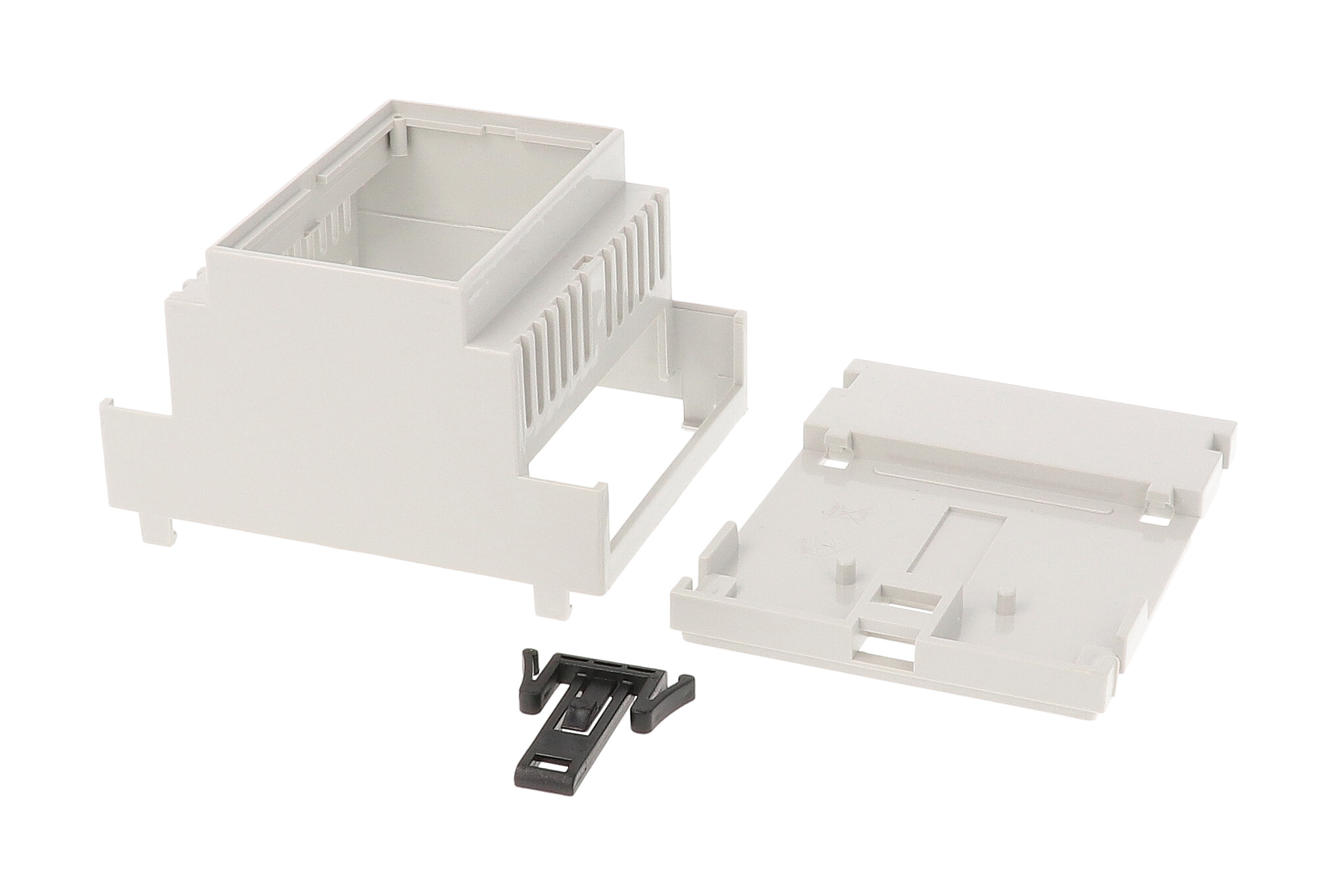 1597DIN4MH53V light grey vented DIN 4 open-top DIN rail enclosure with open terminals