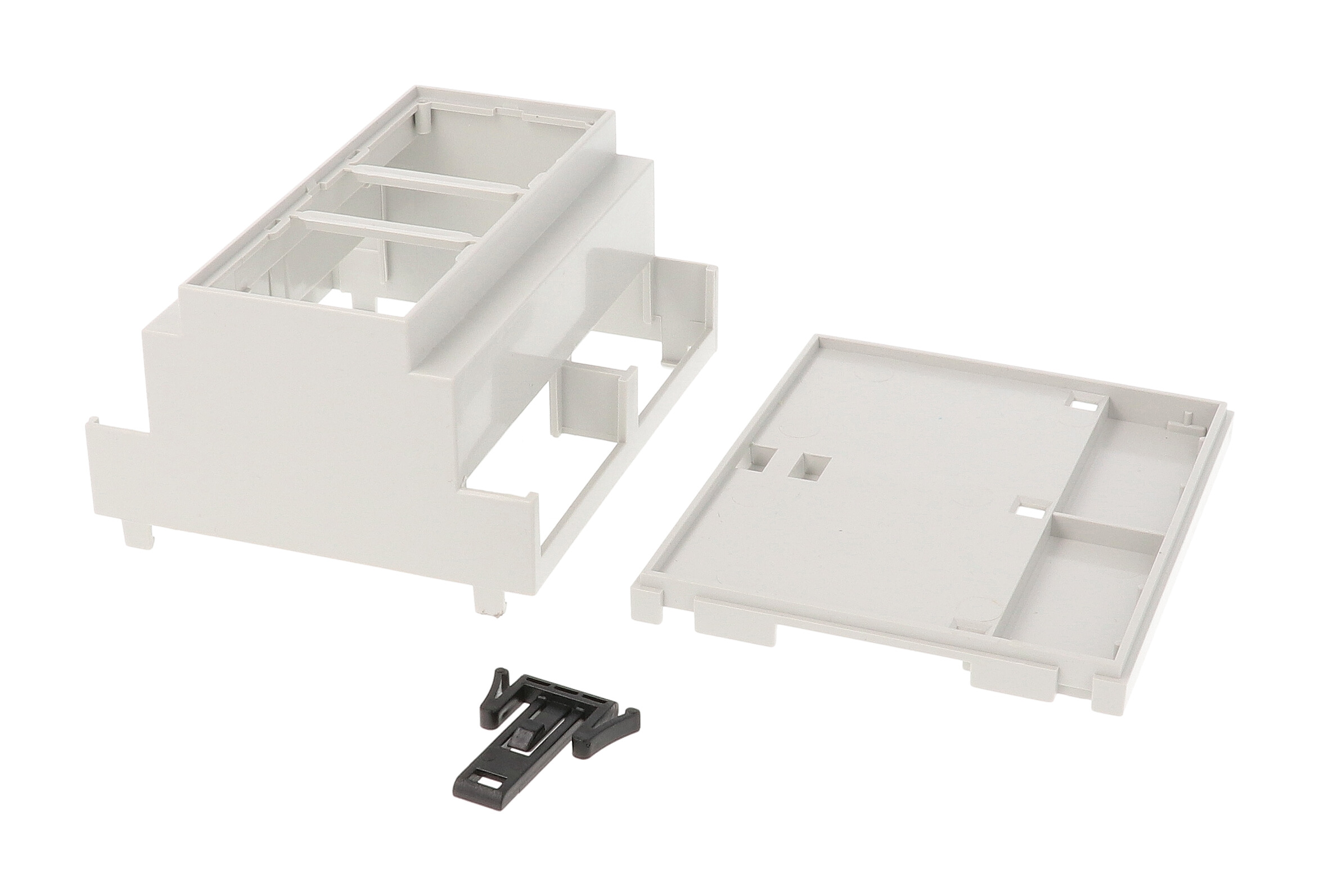 1597DIN6MDH53 light grey DIN 6 open-top DIN rail enclosure with open terminals