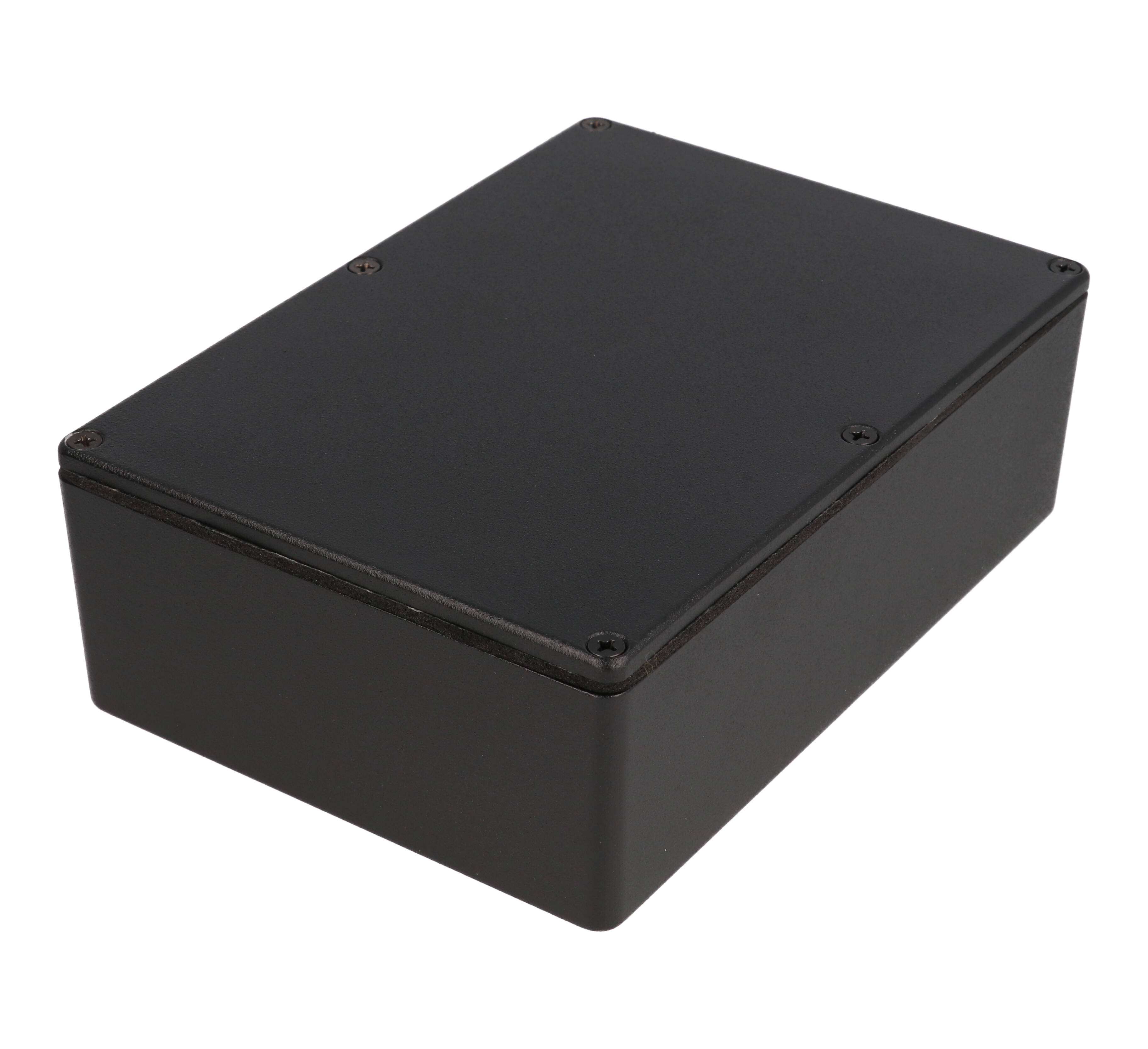 1550WEBK black watertight diecast aluminum enclosure, 171 x 121 x 55 mm, with screw-down lid
