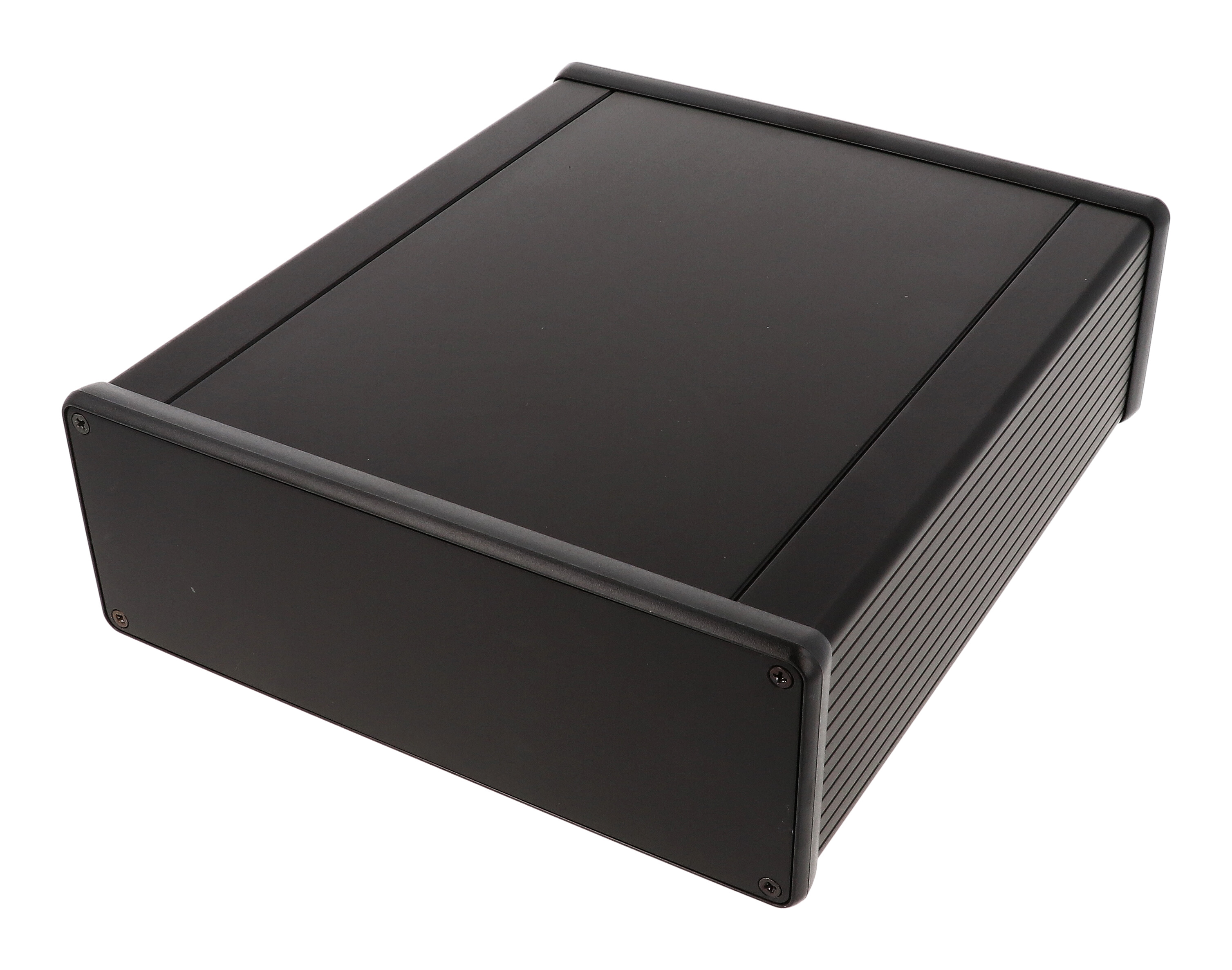 1455U2201BK — black extruded aluminum enclosure w/ metal end panels
