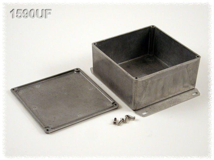 1590UF natural aluminum square diecast aluminum enclosure with flanged bottom plate