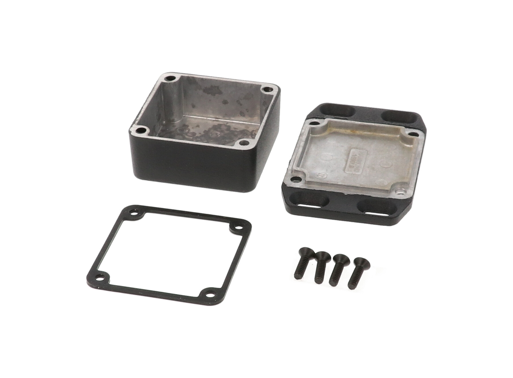 1590WLLBFLBK black low-profile watertight diecast enclosure with flanged mounting lid