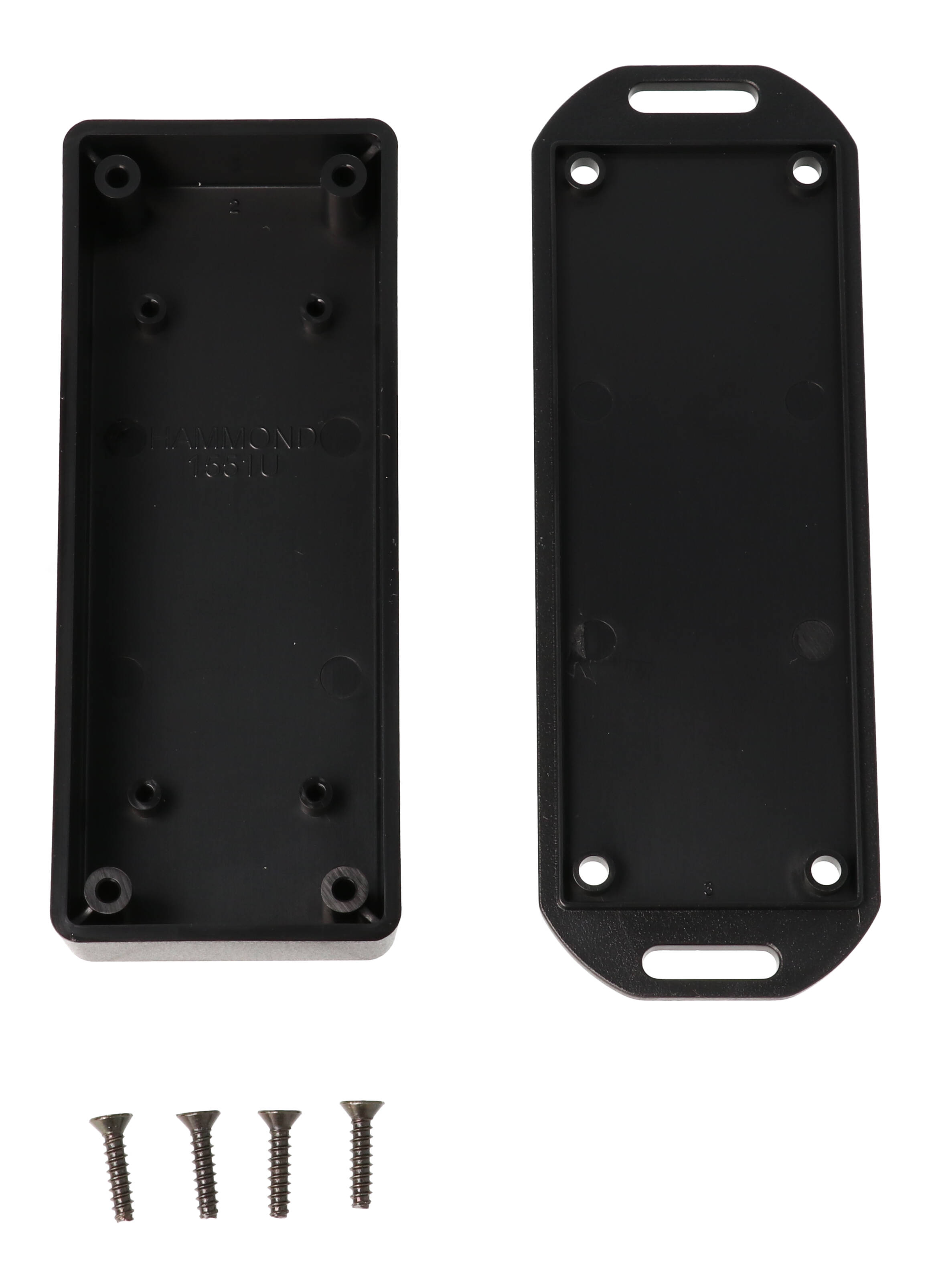 1551UFLBK black ABS miniature enclosure, 100 x 40 x 20 mm, with flanged lid