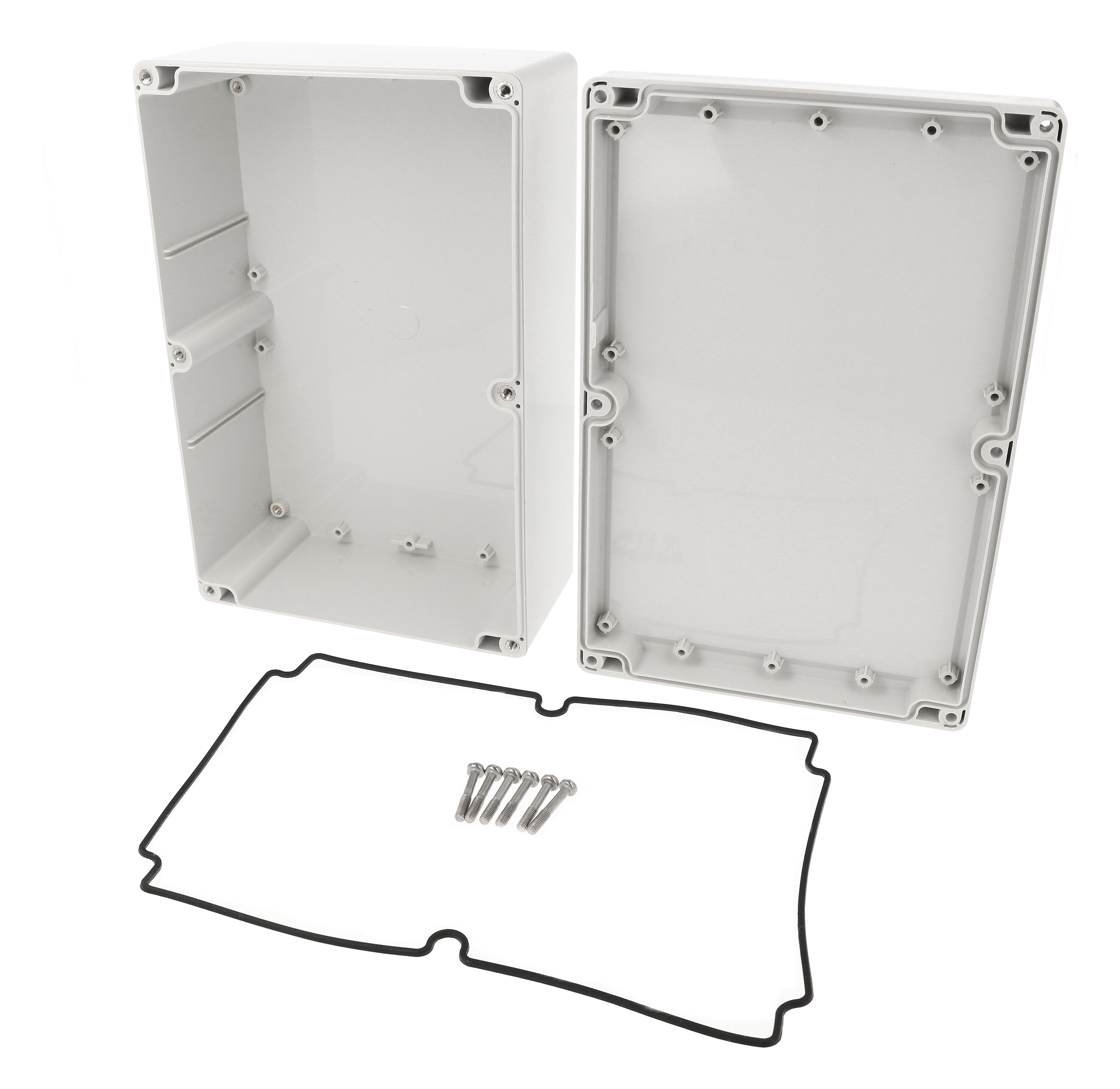 1555VAGY light gray ABS watertight enclosure, 240 x 160 x 90 mm, with gasketed lid