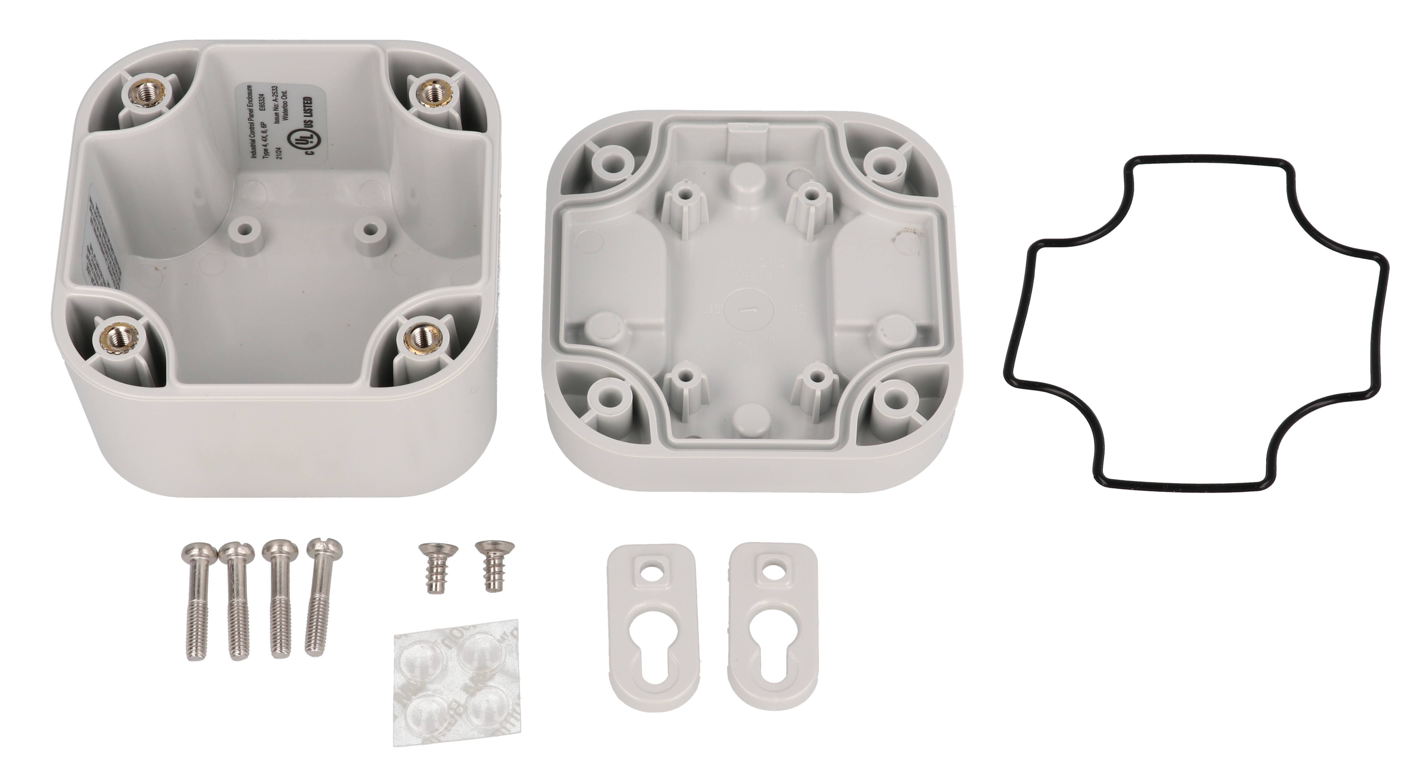 1557BA2GY light gray polycarbonate watertight enclosure, 80 x 80 x 60 mm