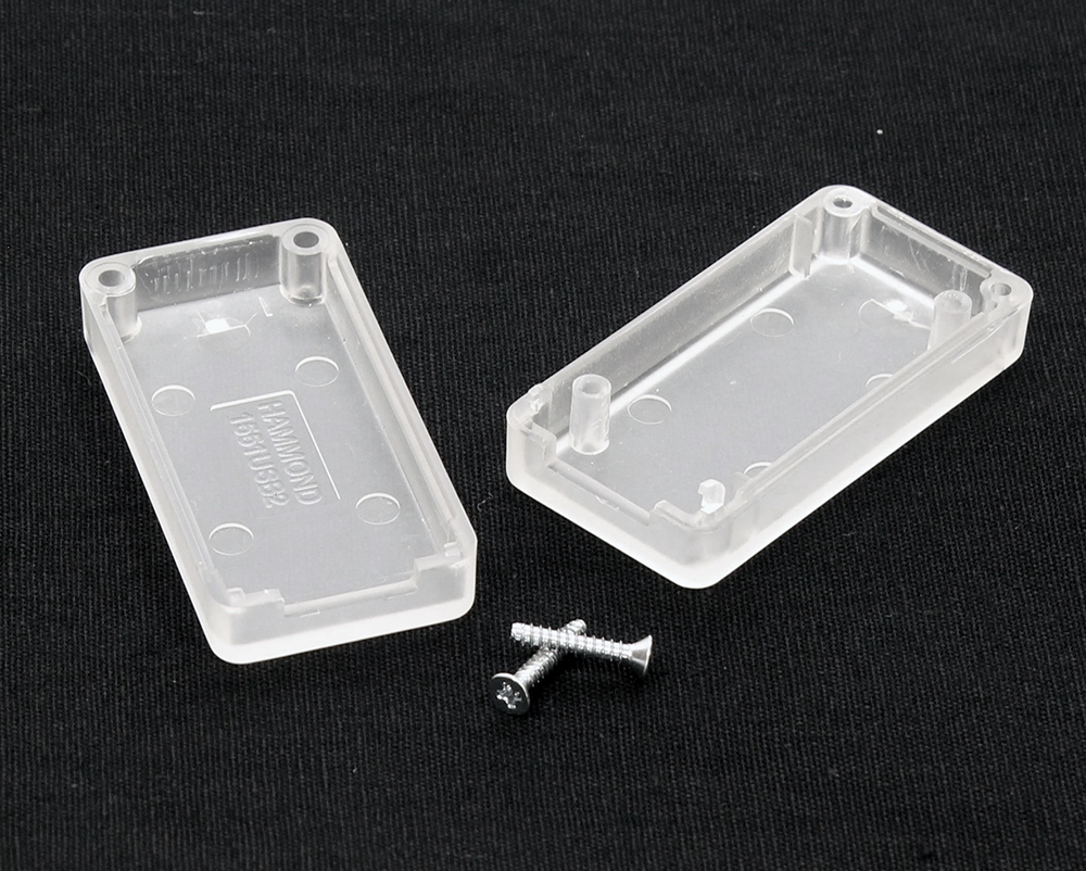 1551USB2CLR translucent clear ABS plastic miniature USB enclosure, 50 x 25 mm, with USB-A opening and recessed lid